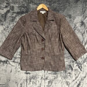 Dress Barn Women's Large 3 Button Blazer 3/4 Sleeve 2 Pocket Lined Cropped